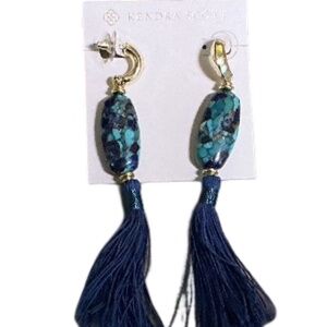 Blue Stone Kendra Scott Earrings, Tassel Dangle, Lapis Lazuli Gold Plated New